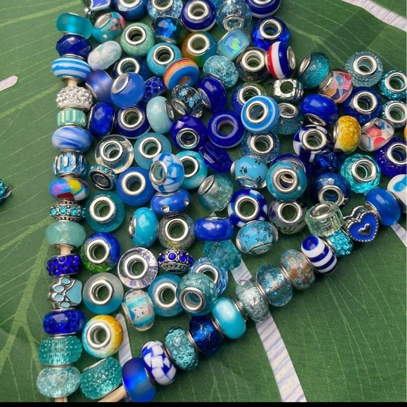 30 pc Lg Hole Pandora Style Blue Beads Bracelet Charms bundle diy jewelry making - Picture 11 of 16